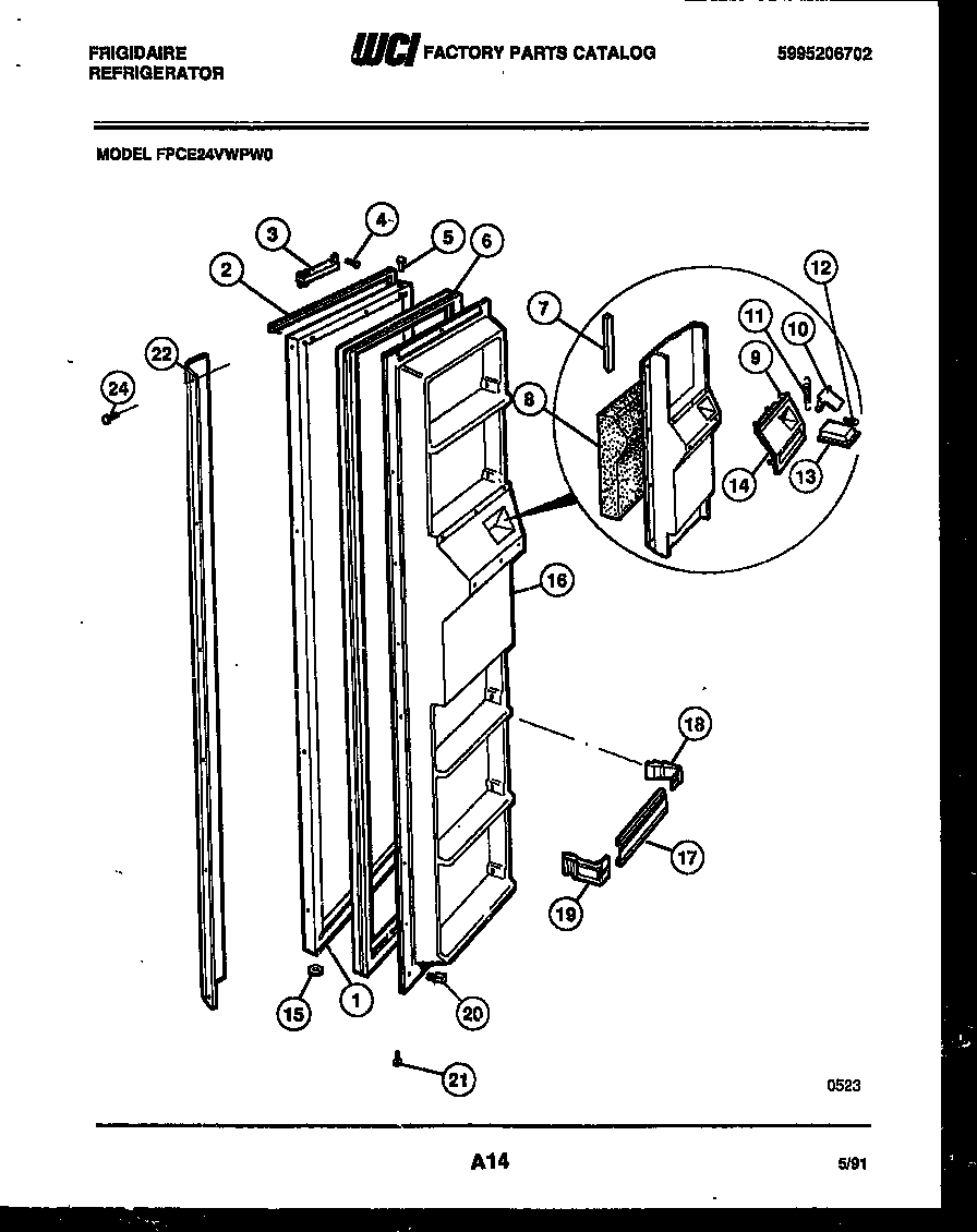 Frigidaire FPCE24VWPW0 freezer door parts diagram
