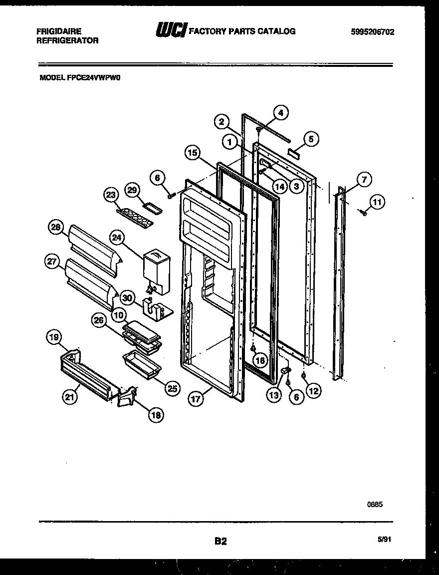 Frigidaire FPCE24VWPW0 refrigerator door parts diagram