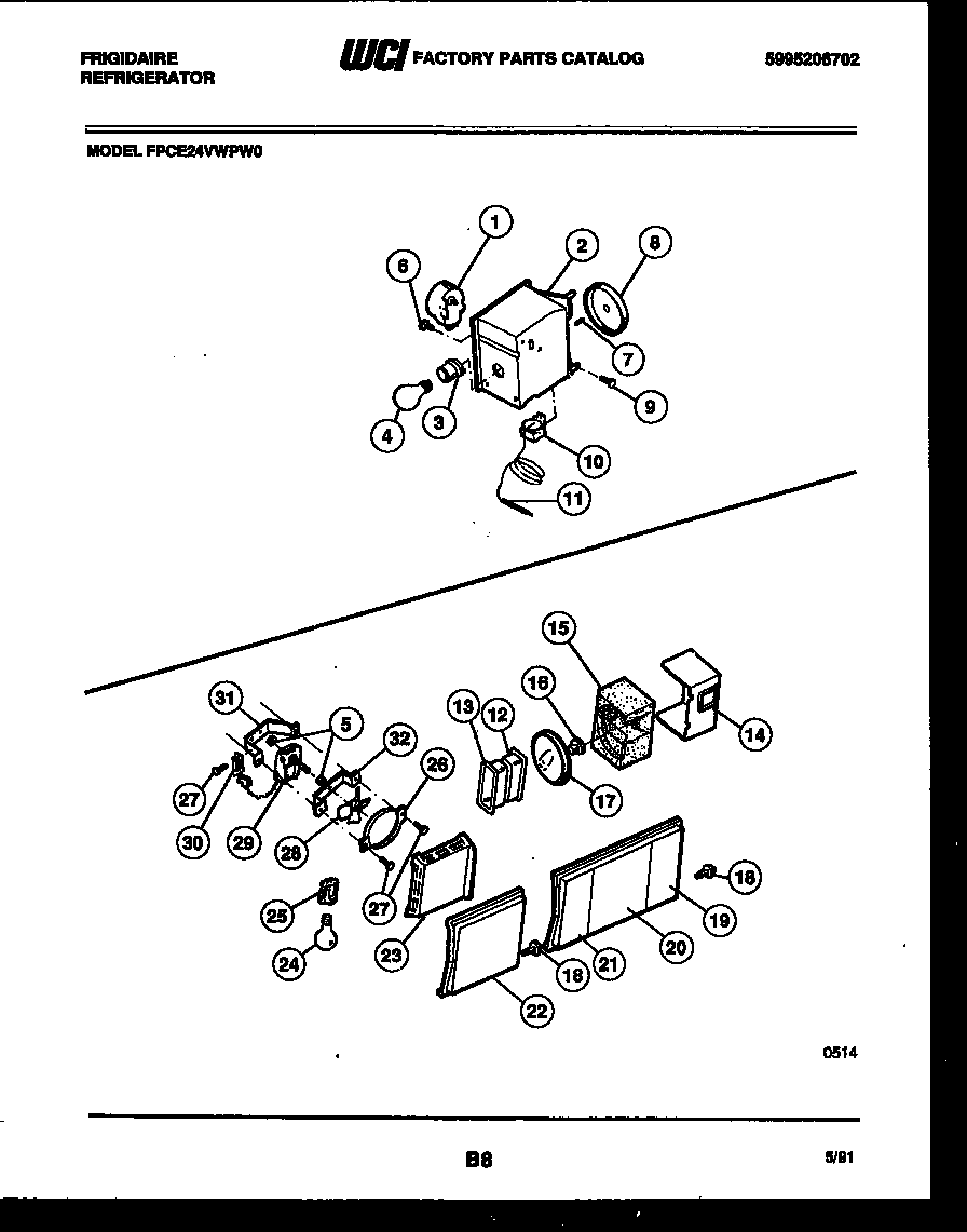 Frigidaire FPCE24VWPW0 refrigerator control assembly, damper control assembly and f diagram