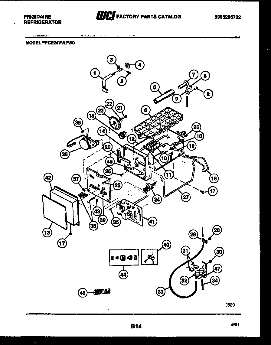 Frigidaire FPCE24VWPW0 ice maker and installation parts diagram