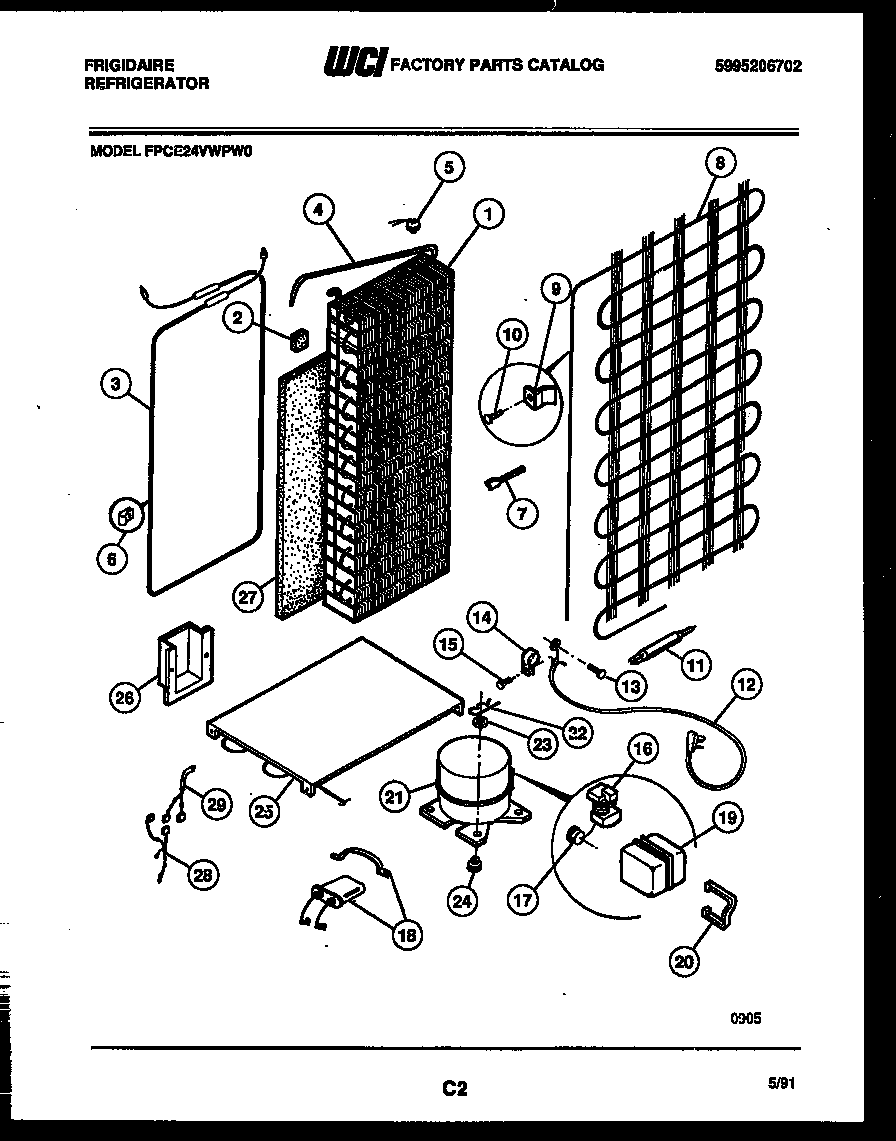 Frigidaire FPCE24VWPW0 system and automatic defrost parts diagram