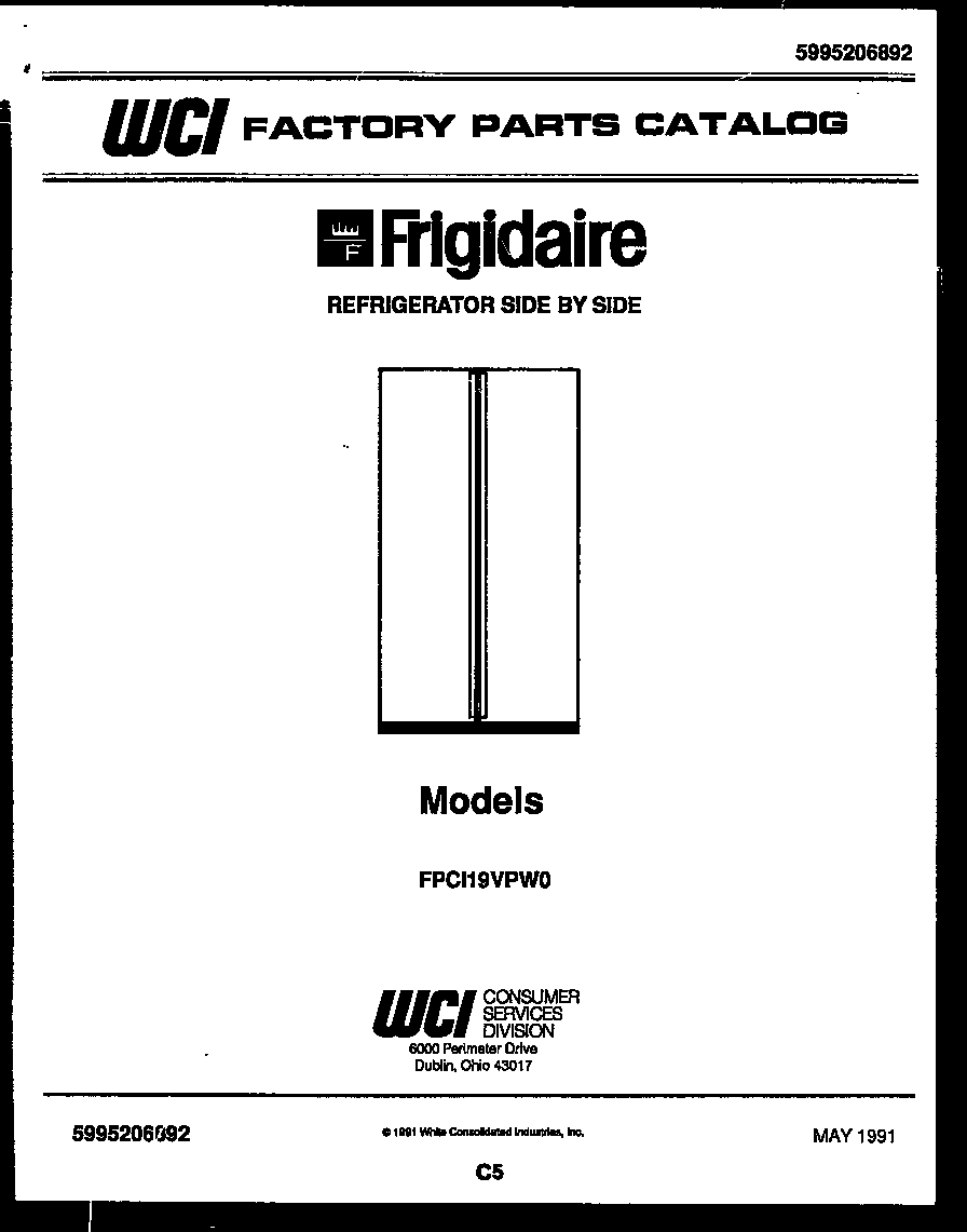 Frigidaire FPCI19VPL0 front cover diagram