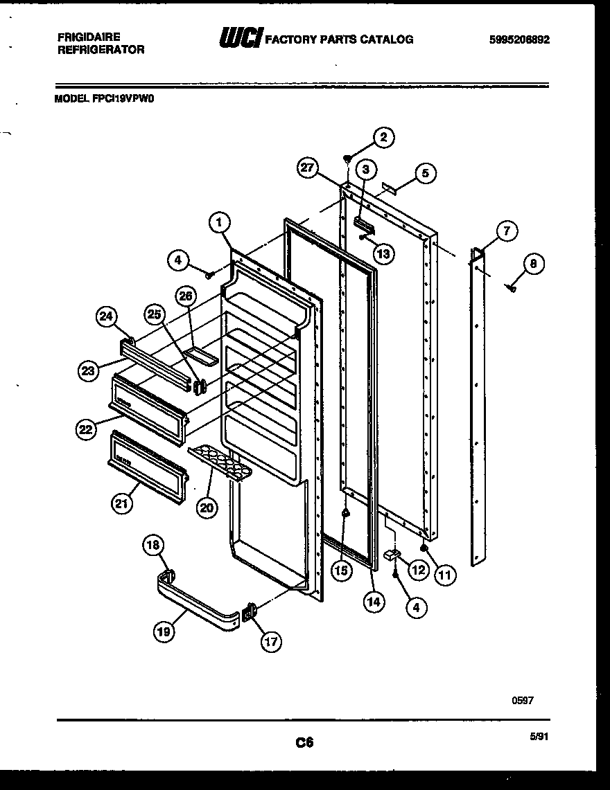 Frigidaire FPCI19VPL0 refrigerator door parts diagram