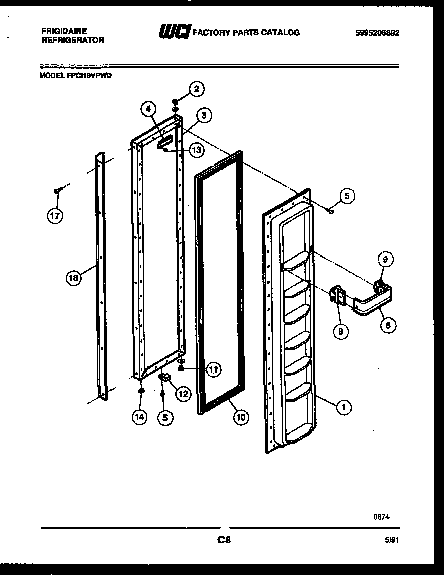 Frigidaire FPCI19VPL0 freezer door parts diagram