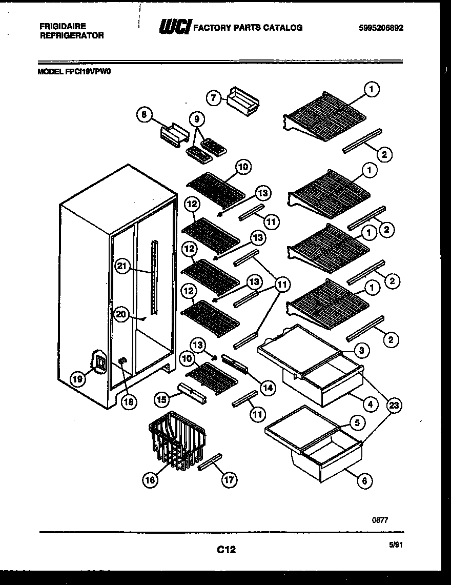 Frigidaire FPCI19VPL0 shelves and supports diagram