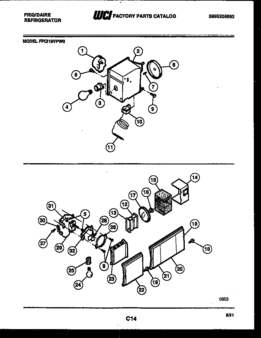 Frigidaire FPCI19VPL0 refrigerator control assembly, damper control assembly and f diagram