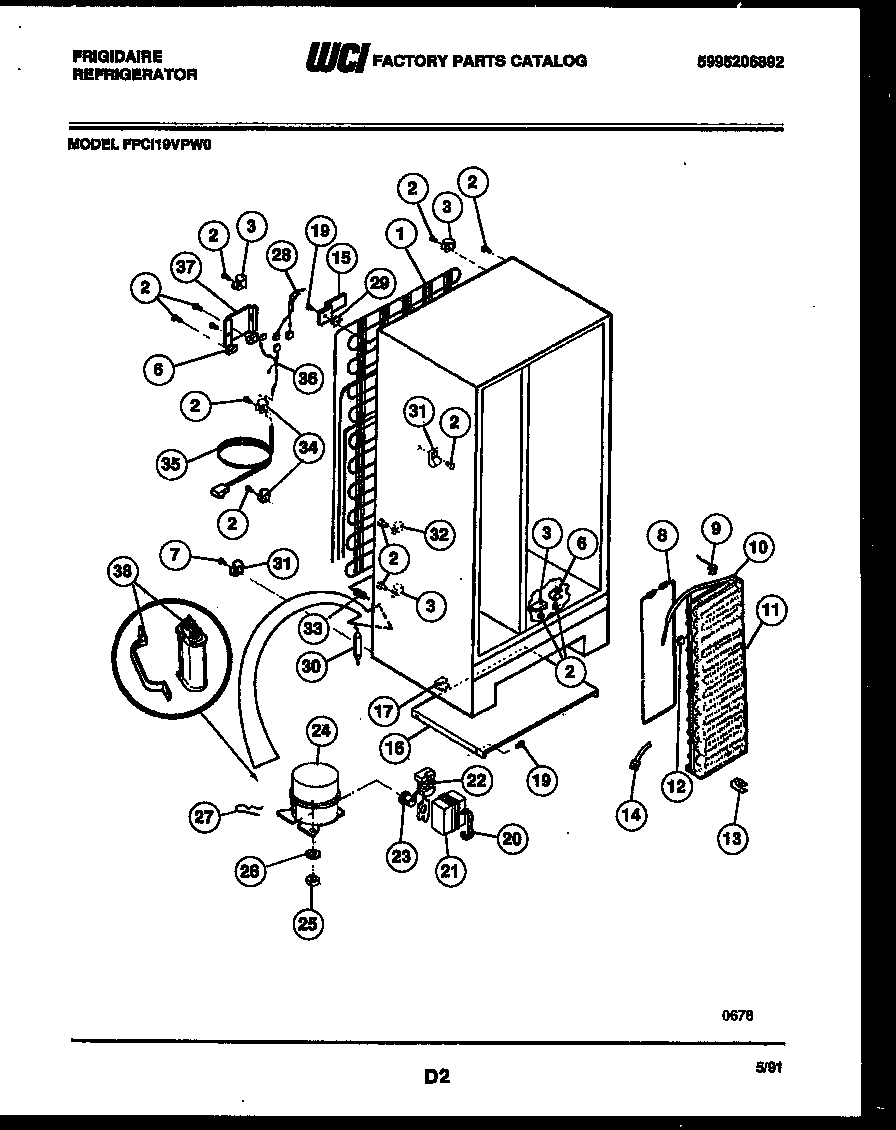 Frigidaire FPCI19VPL0 system and automatic defrost parts diagram