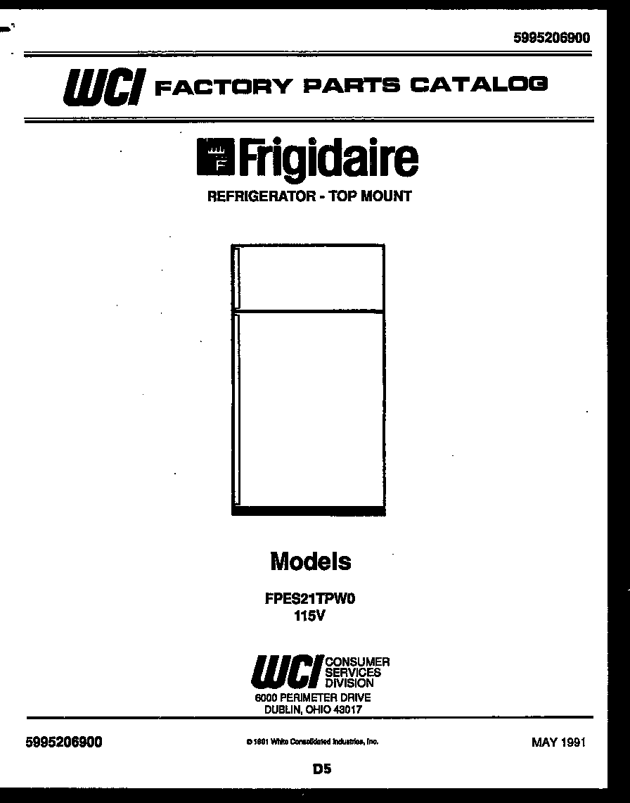 Frigidaire FPES21TPW0 cover diagram
