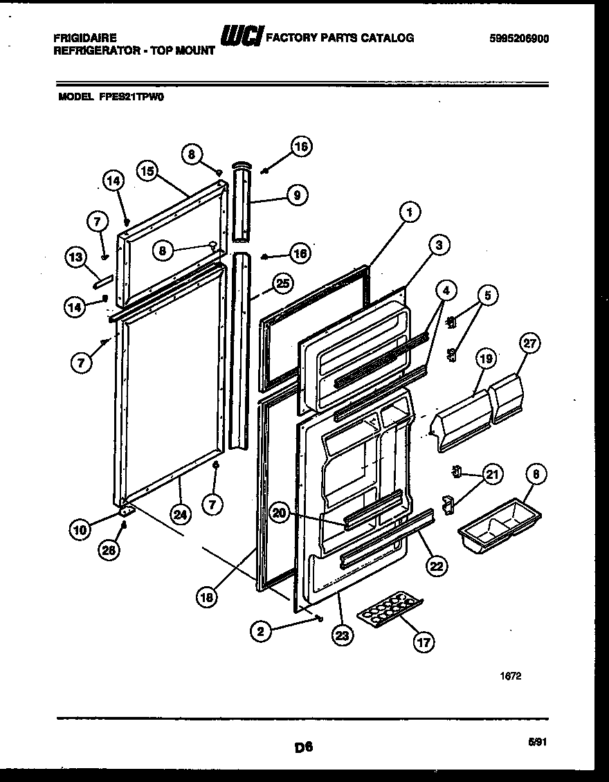 Frigidaire FPES21TPW0 door parts diagram