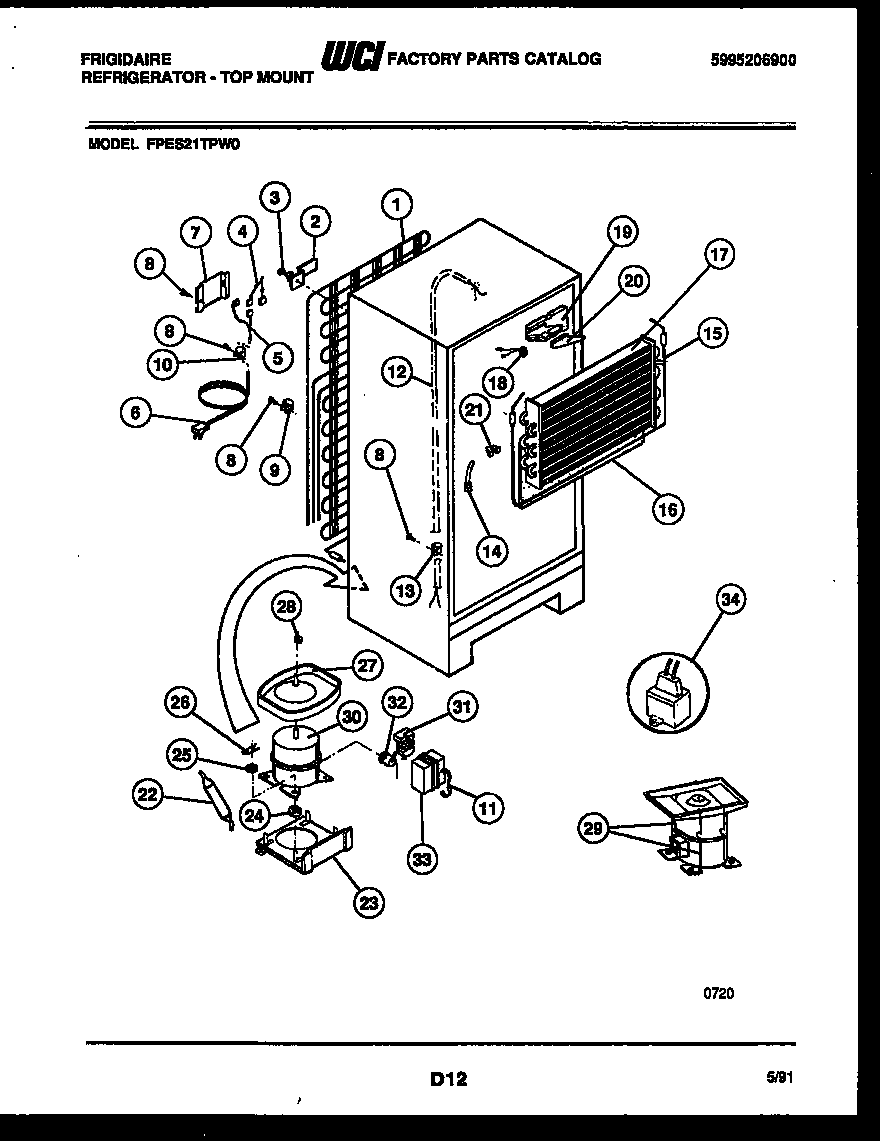 Frigidaire FPES21TPW0 system and automatic defrost parts diagram