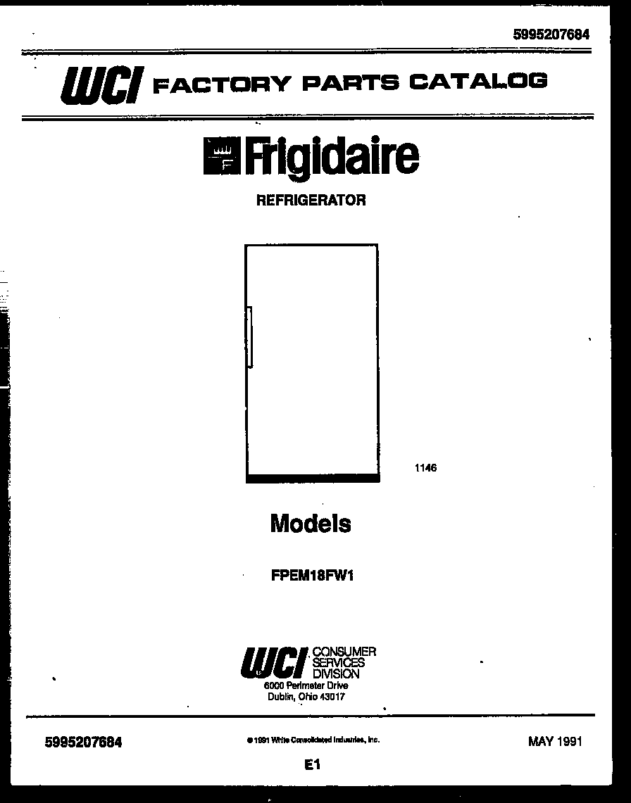Frigidaire FPEM18FH1 front cover diagram