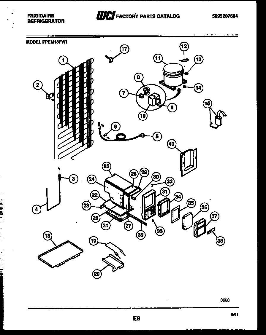 Frigidaire FPEM18FH1 system and automatic defrost parts diagram