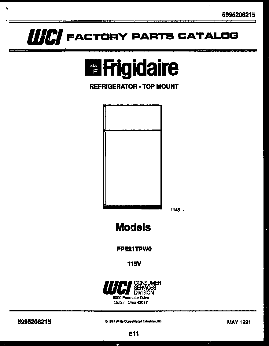 Frigidaire FPE21TPW0 cover diagram