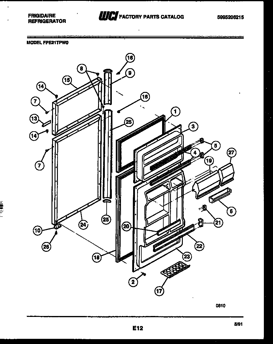 Frigidaire FPE21TPW0 door parts diagram