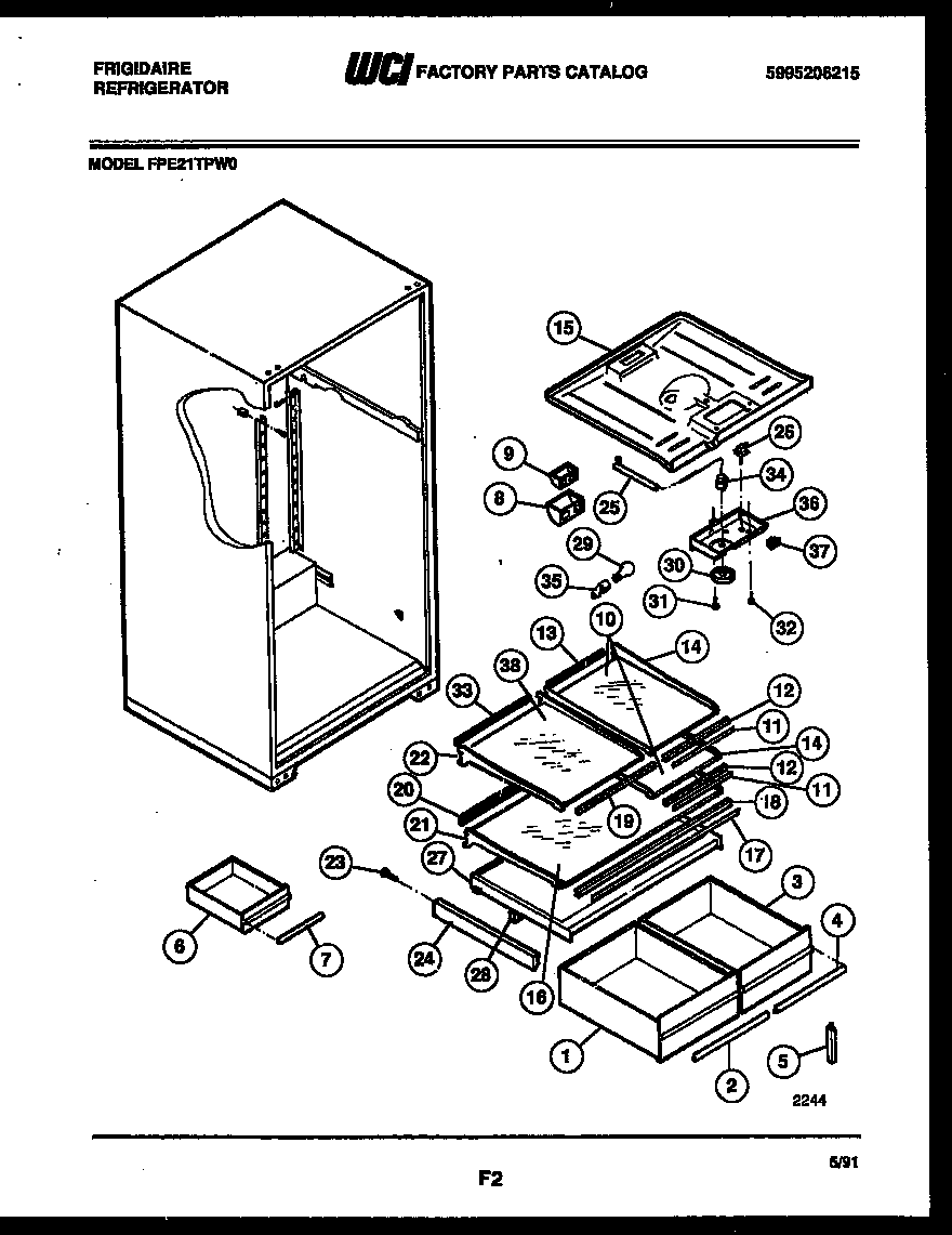 Frigidaire FPE21TPW0 shelves and supports diagram