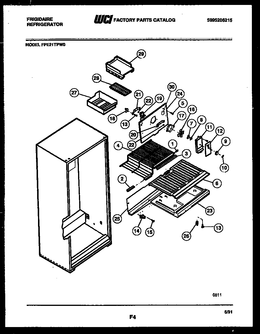 Frigidaire FPE21TPW0 shelves and supports diagram