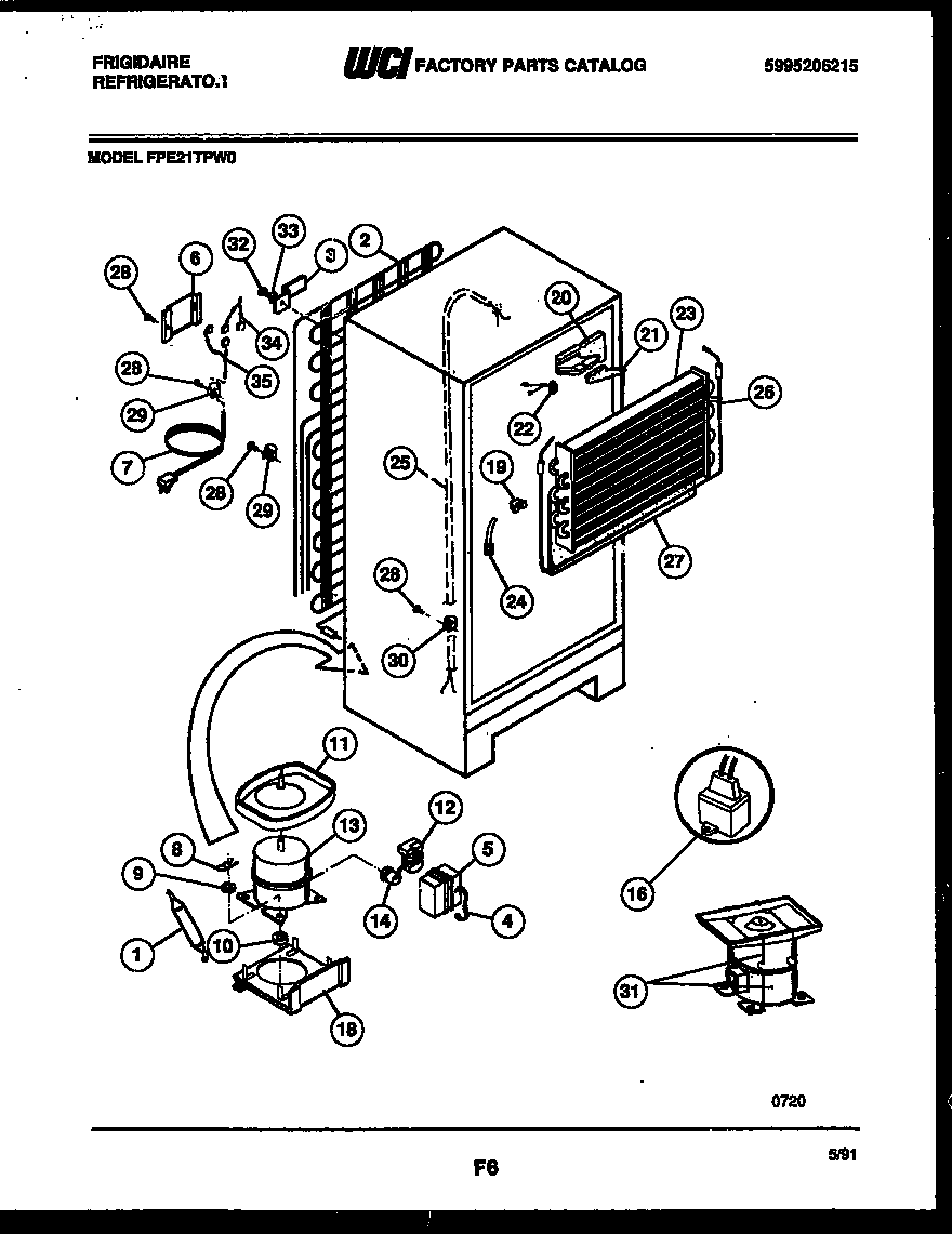 Frigidaire FPE21TPW0 system and automatic defrost parts diagram