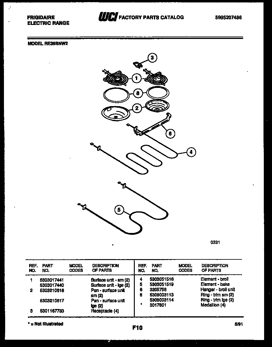 Frigidaire RE36BNW2 broiler parts diagram