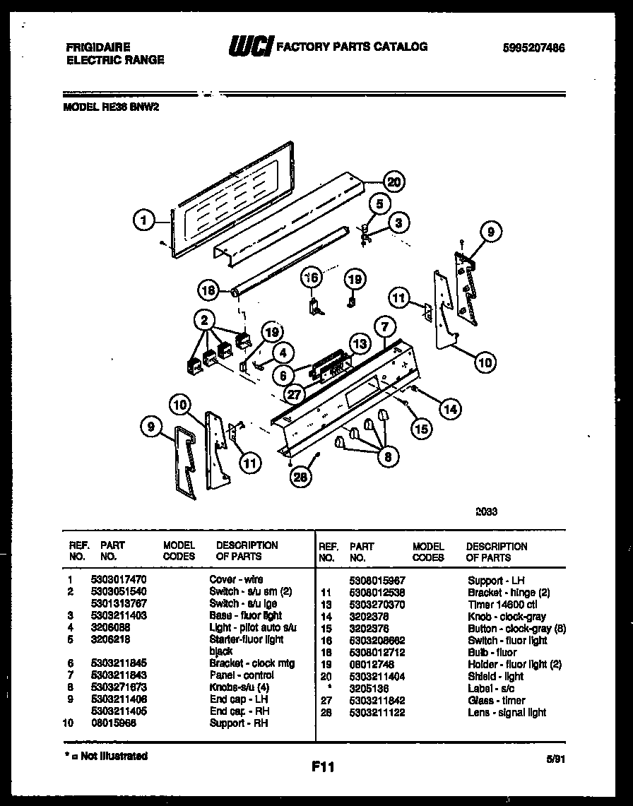 Frigidaire RE36BNW2 control panel diagram