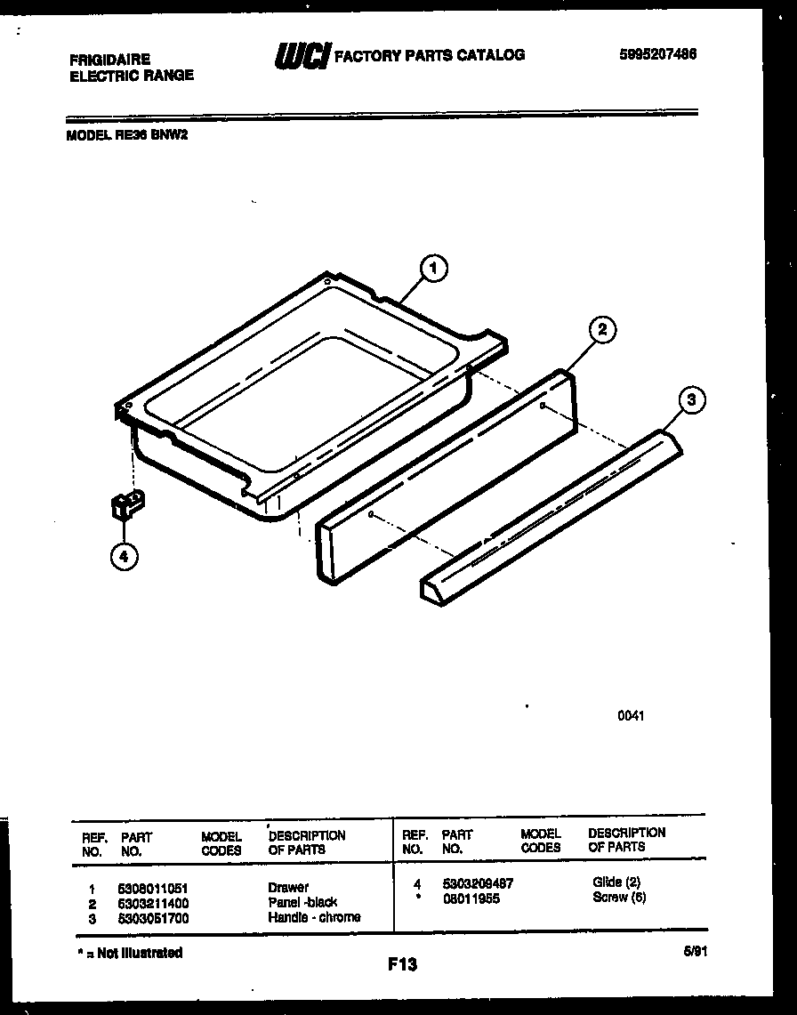 Frigidaire RE36BNW2 drawer parts diagram