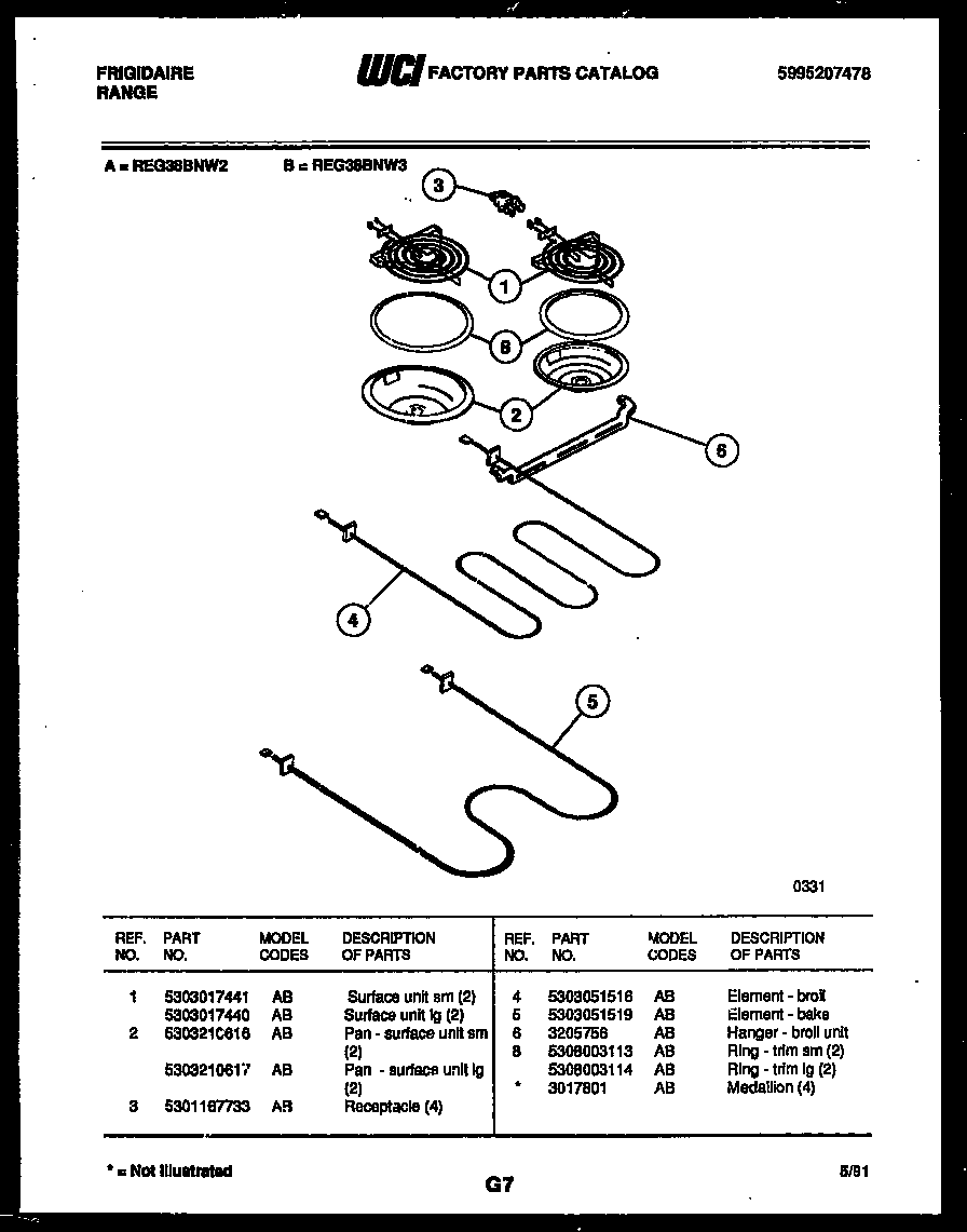 Frigidaire REG38BNL3 broiler parts diagram