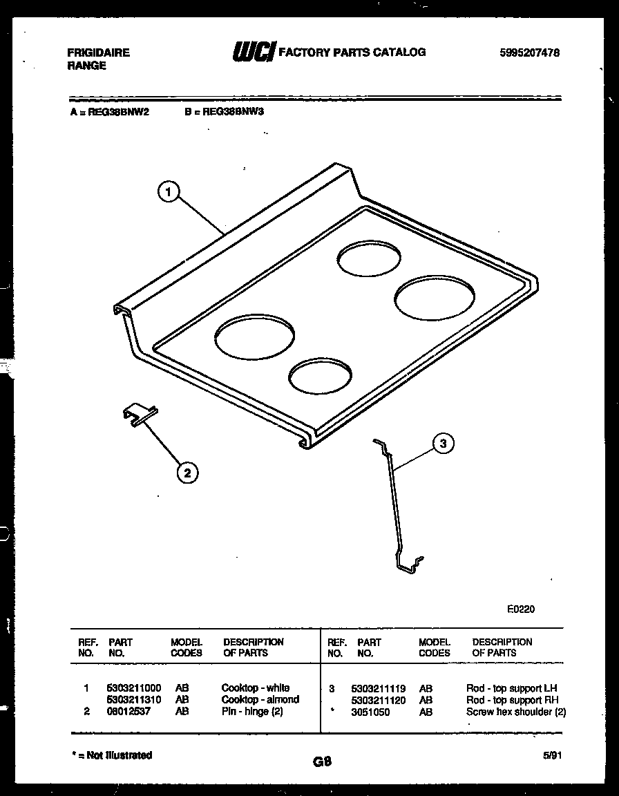 Frigidaire REG38BNL3 cooktop parts diagram