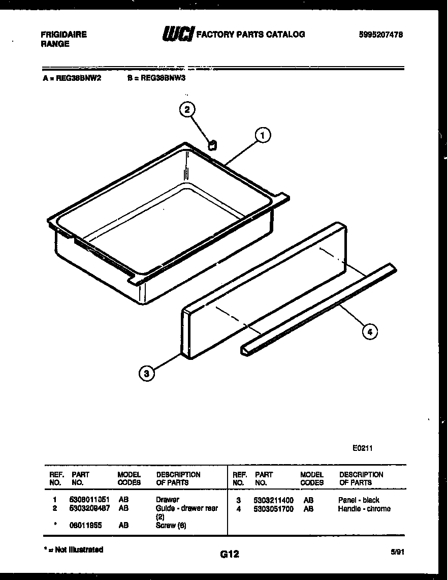 Frigidaire REG38BNL3 drawer parts diagram