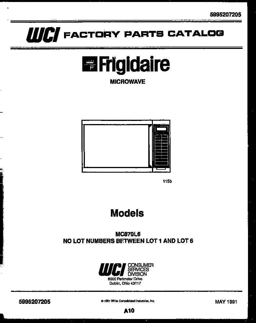 Frigidaire MC870L6 front cover diagram