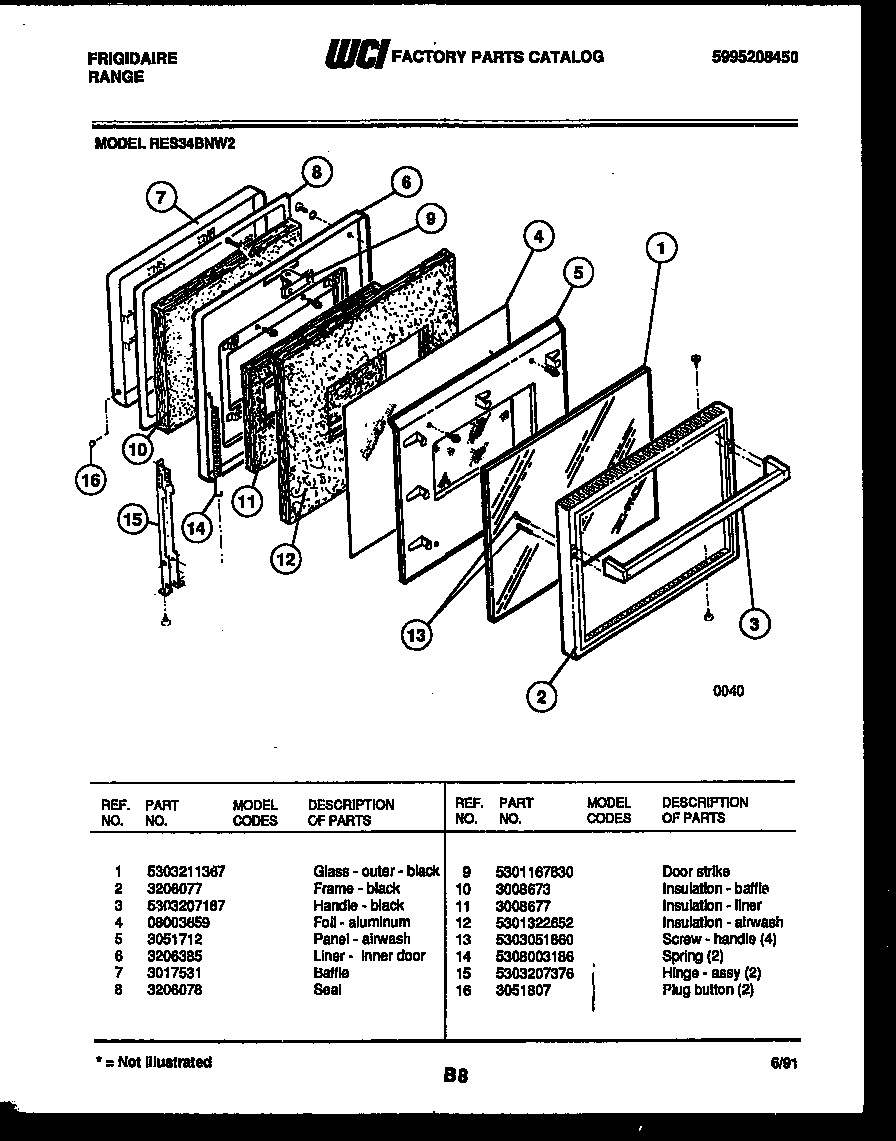 Frigidaire RES34BNW2 door parts diagram