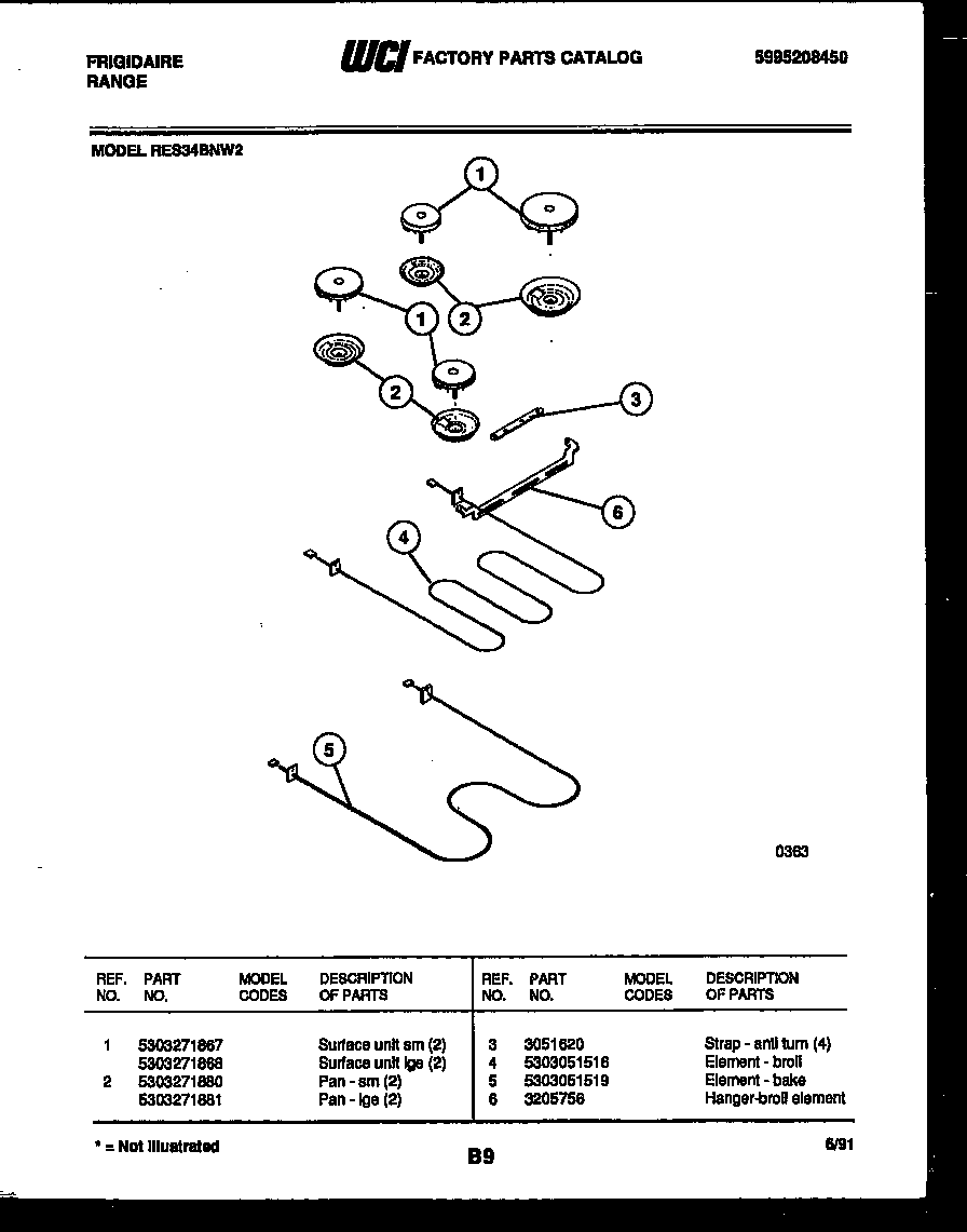 Frigidaire RES34BNW2 broiler parts diagram