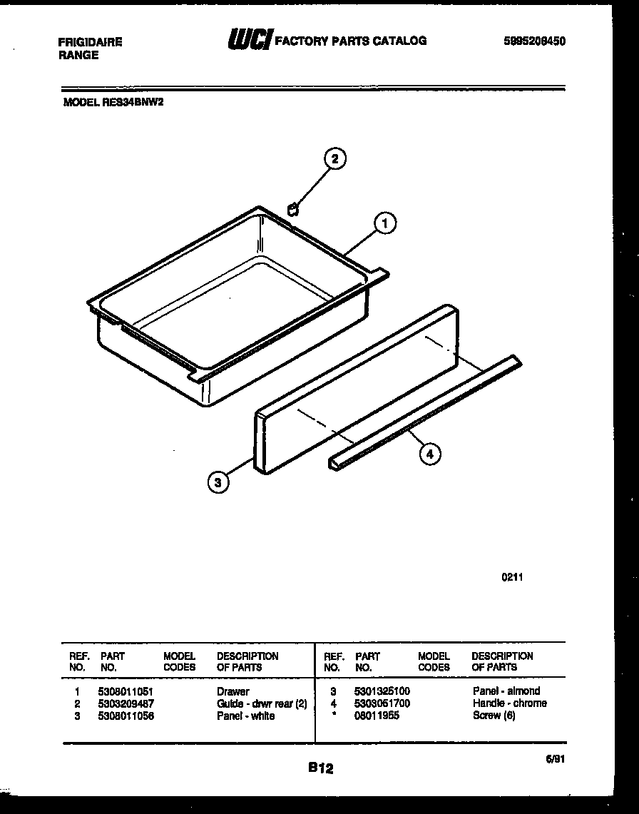 Frigidaire RES34BNW2 drawer parts diagram
