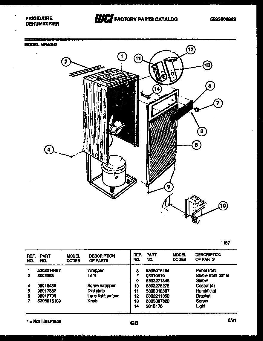Frigidaire MR40N2 cabinet and control parts diagram