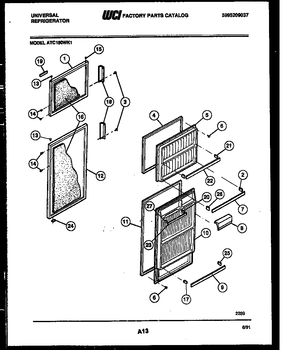 Frigidaire ATC150WKB1 door parts diagram