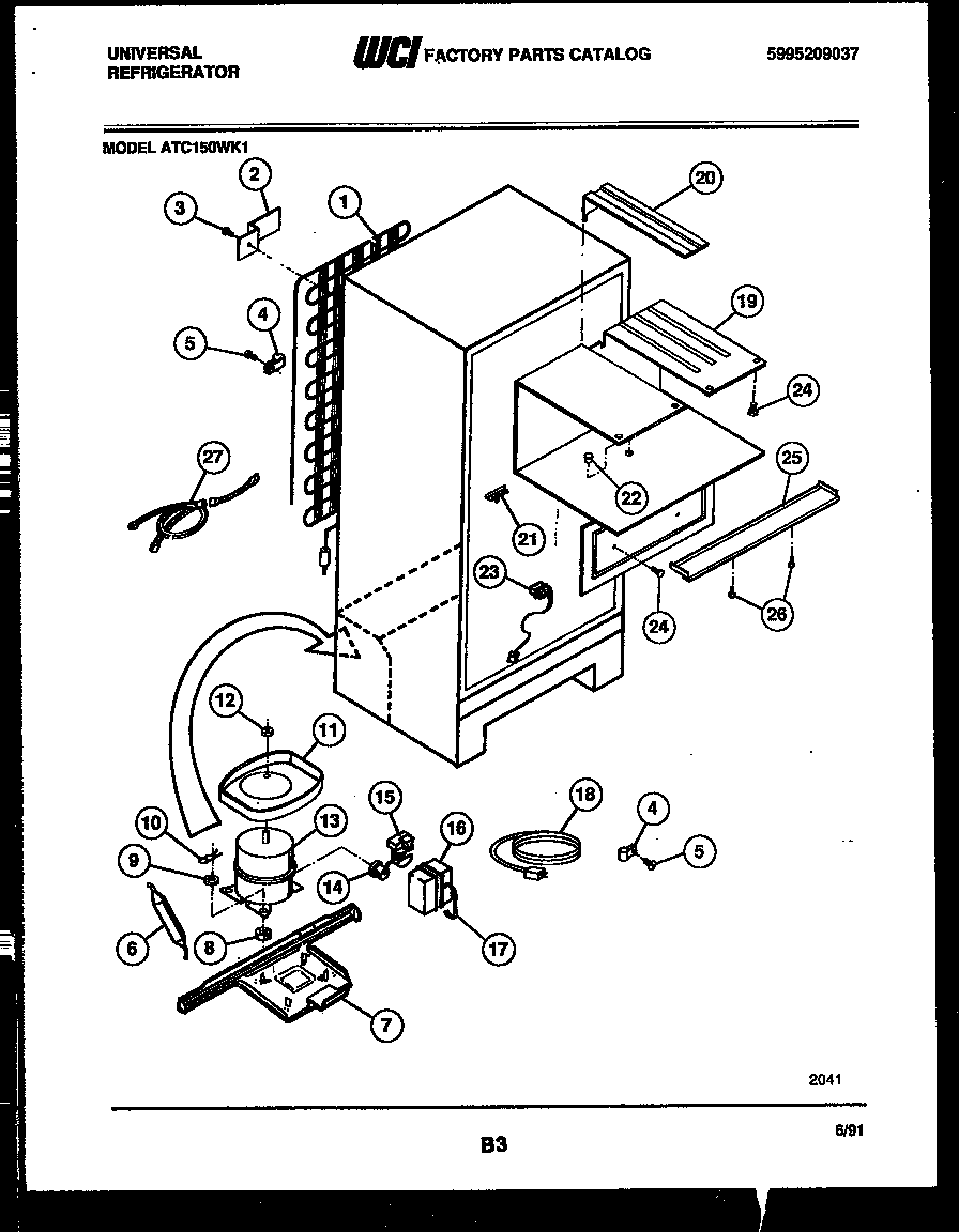 Frigidaire ATC150WKB1 system and automatic defrost parts diagram