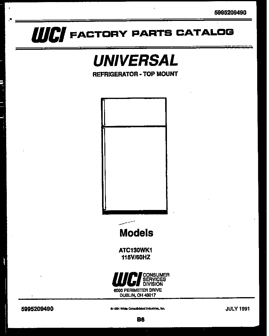 Frigidaire ATC130WKW1 cover diagram