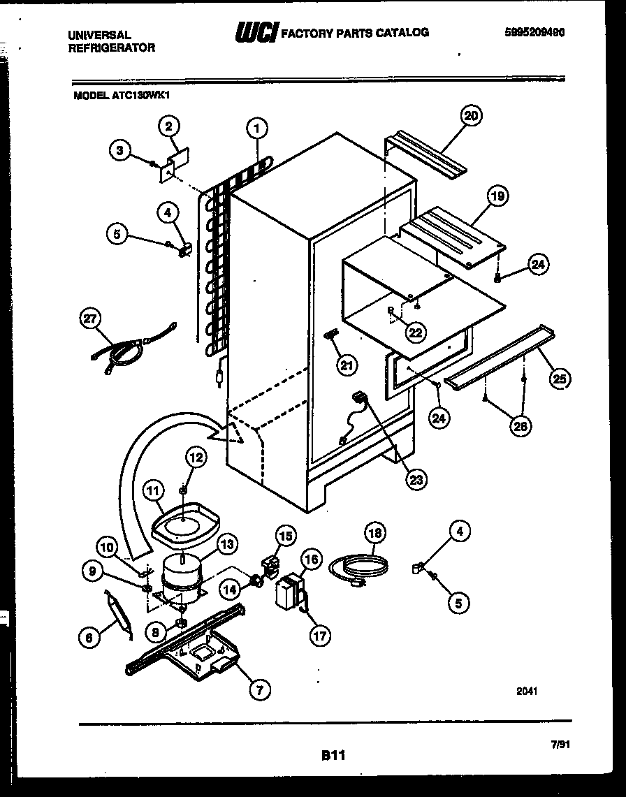 Frigidaire ATC130WKW1 system and automatic defrost parts diagram