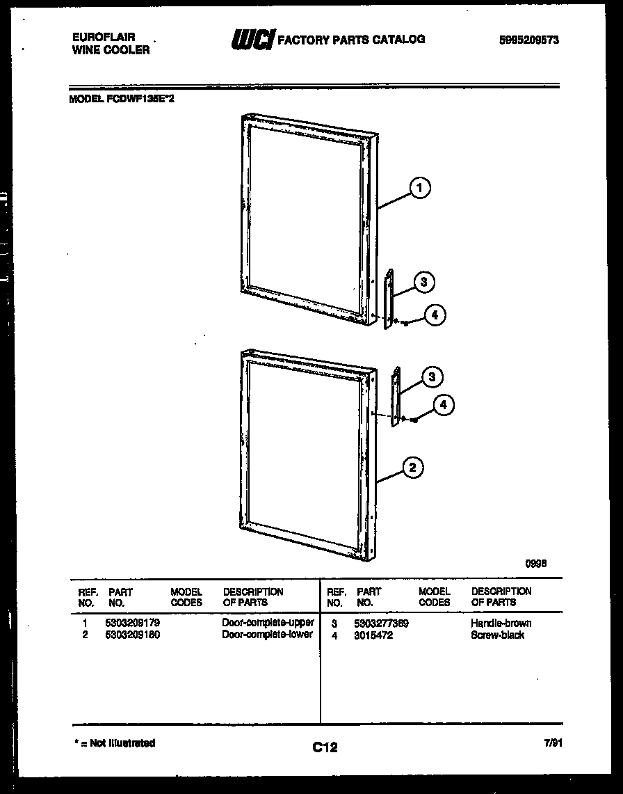 Frigidaire FCDWF135E2 door parts diagram