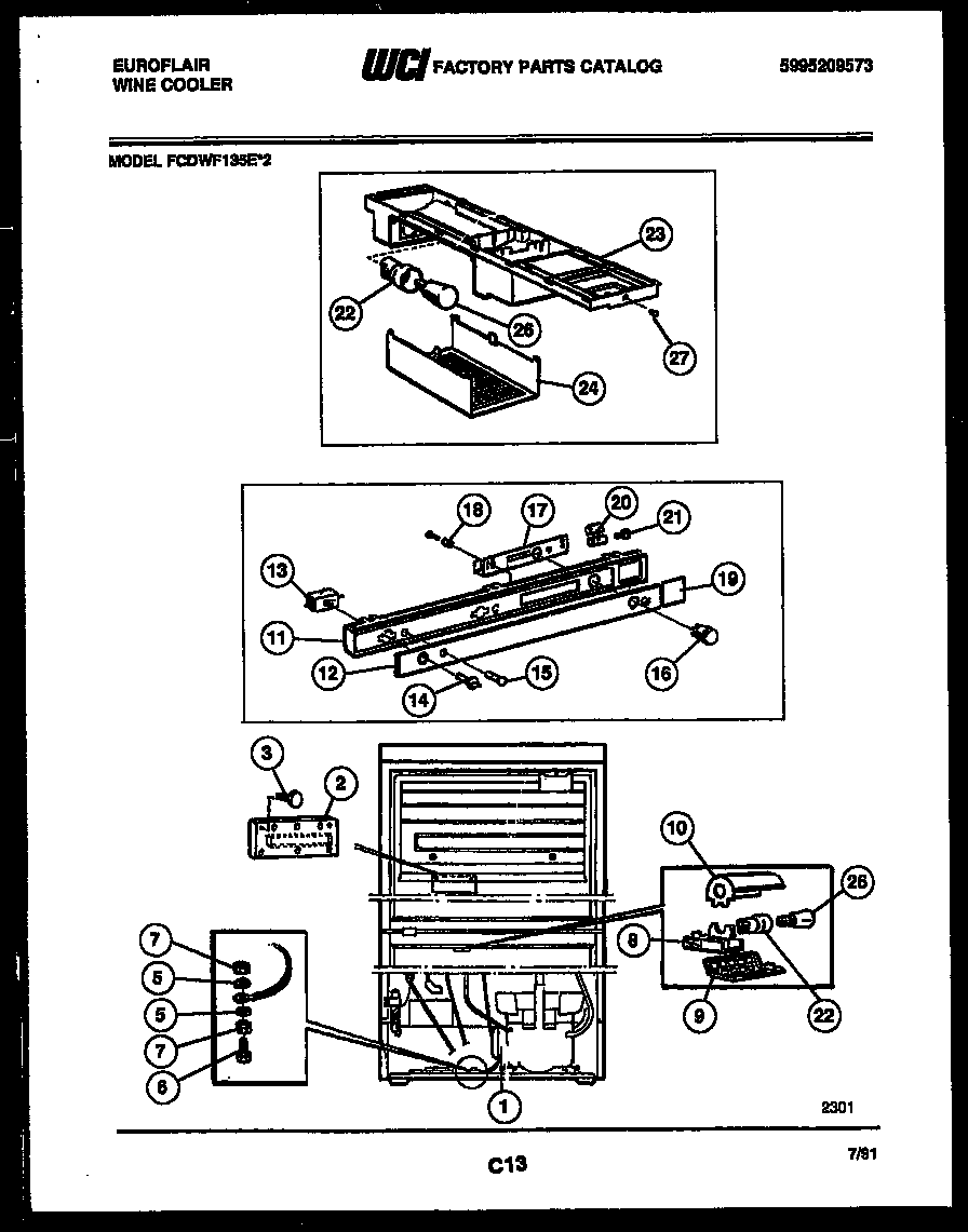 Frigidaire FCDWF135E2 lighting and control parts diagram