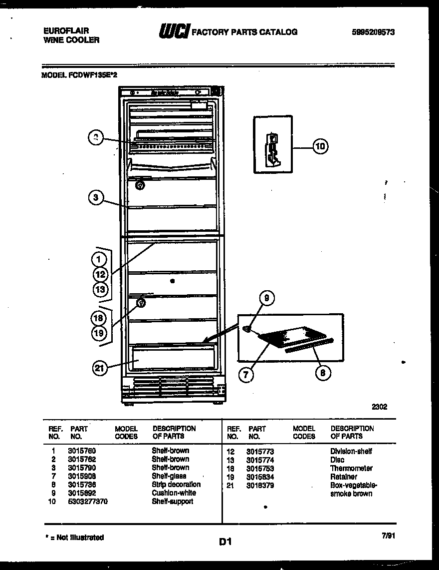 Frigidaire FCDWF135E2 shelves and supports diagram