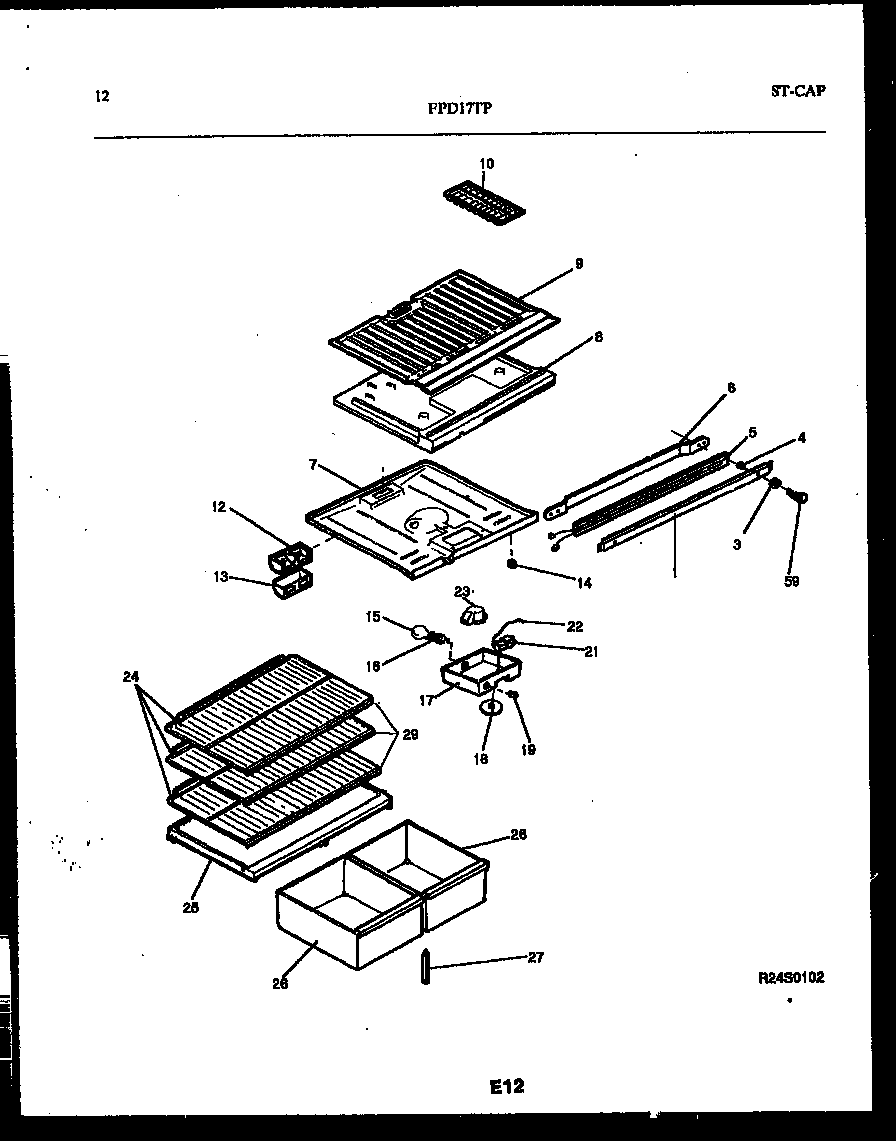 Frigidaire FPD17TPW0 shelves and supports diagram