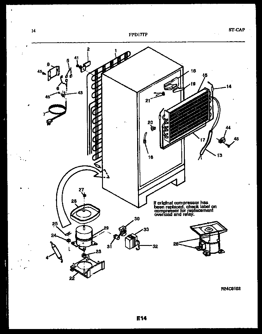 Frigidaire FPD17TPW0 system and automatic defrost parts diagram