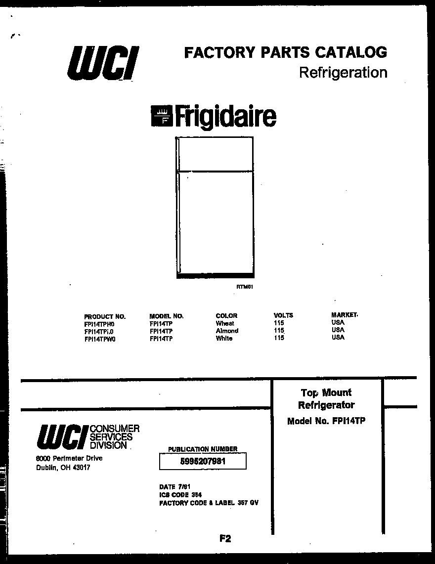 Frigidaire FPI14TPL0 cover diagram