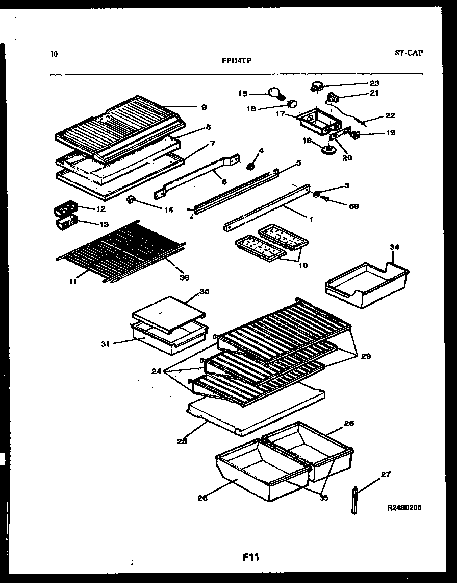 Frigidaire FPI14TPL0 shelves and supports diagram