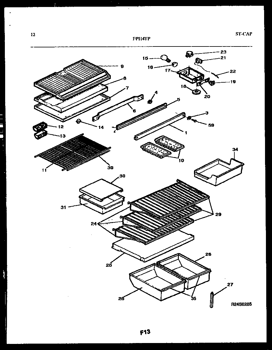Frigidaire FPI14TPL0 shelves and supports diagram