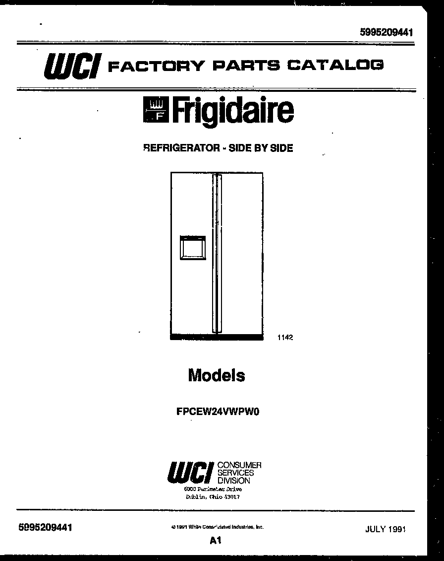 Frigidaire FPCEW24VWPW0 front cover diagram