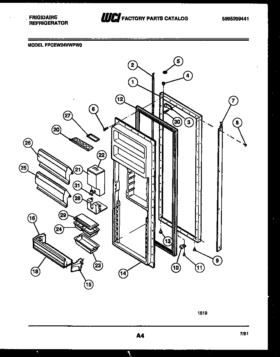 Frigidaire FPCEW24VWPW0 refrigerator door parts diagram