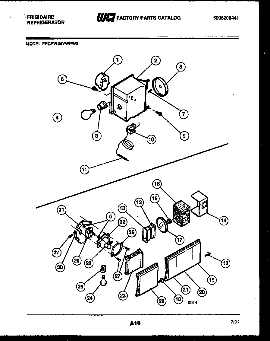 Frigidaire FPCEW24VWPW0 refrigerator control assembly, damper control assembly and f diagram
