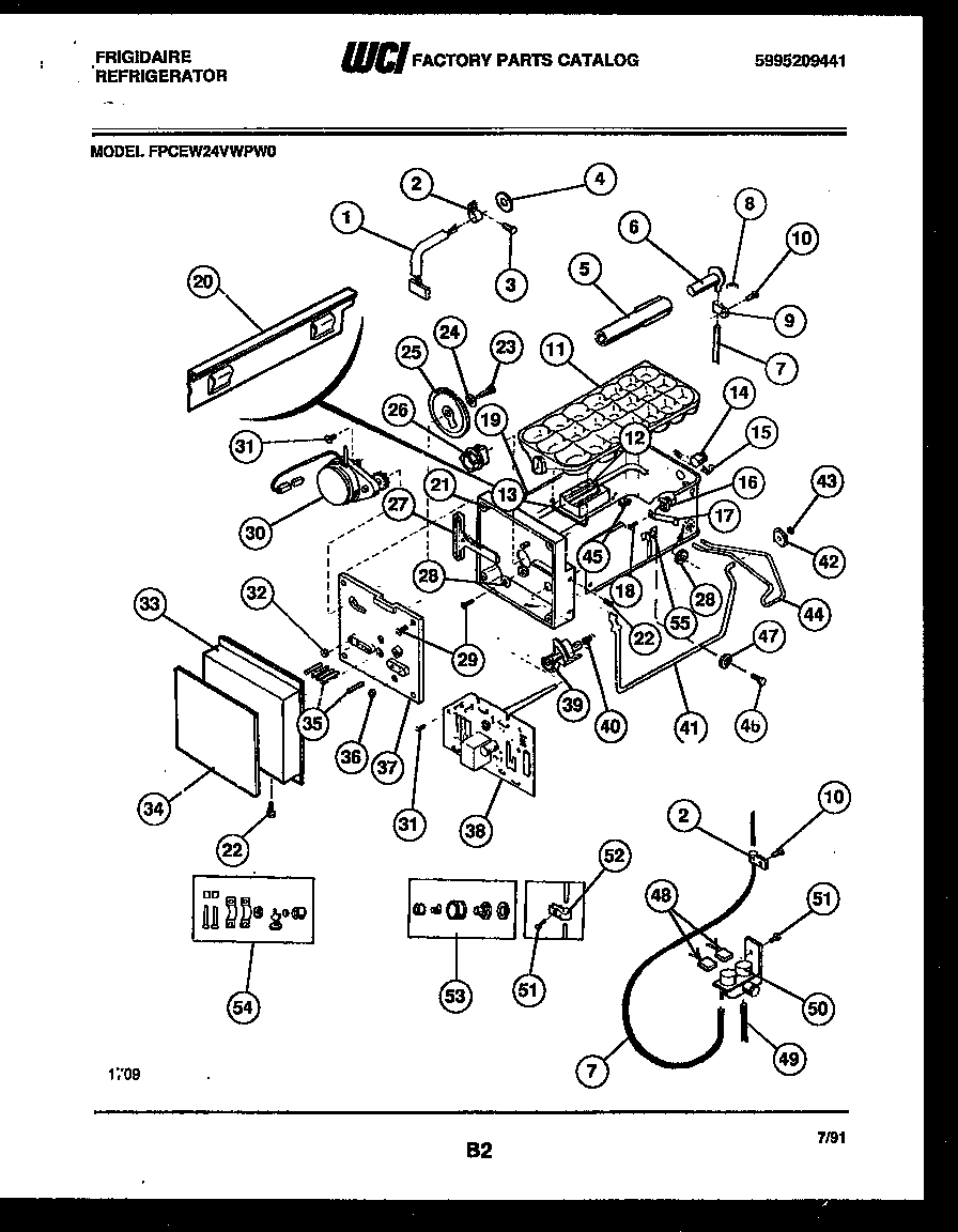 Frigidaire FPCEW24VWPW0 ice maker and installation parts diagram