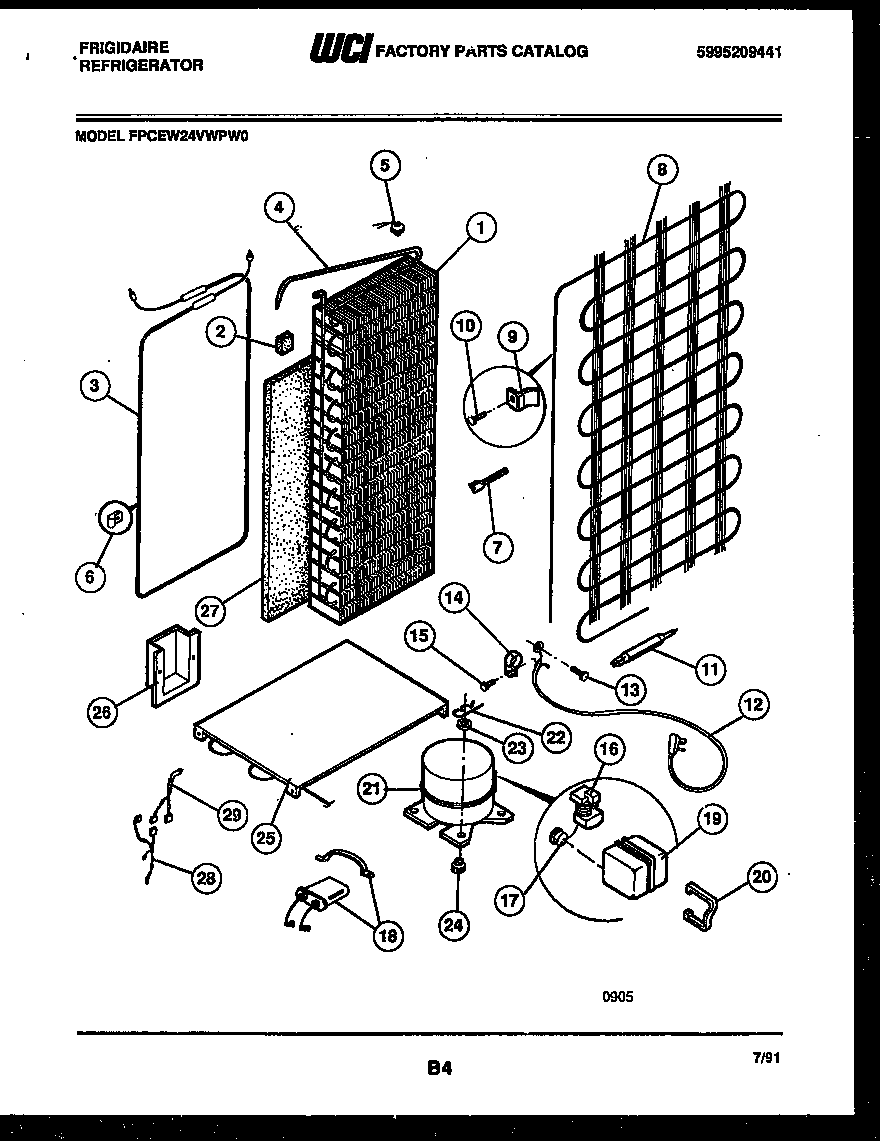 Frigidaire FPCEW24VWPW0 system and automatic defrost parts diagram