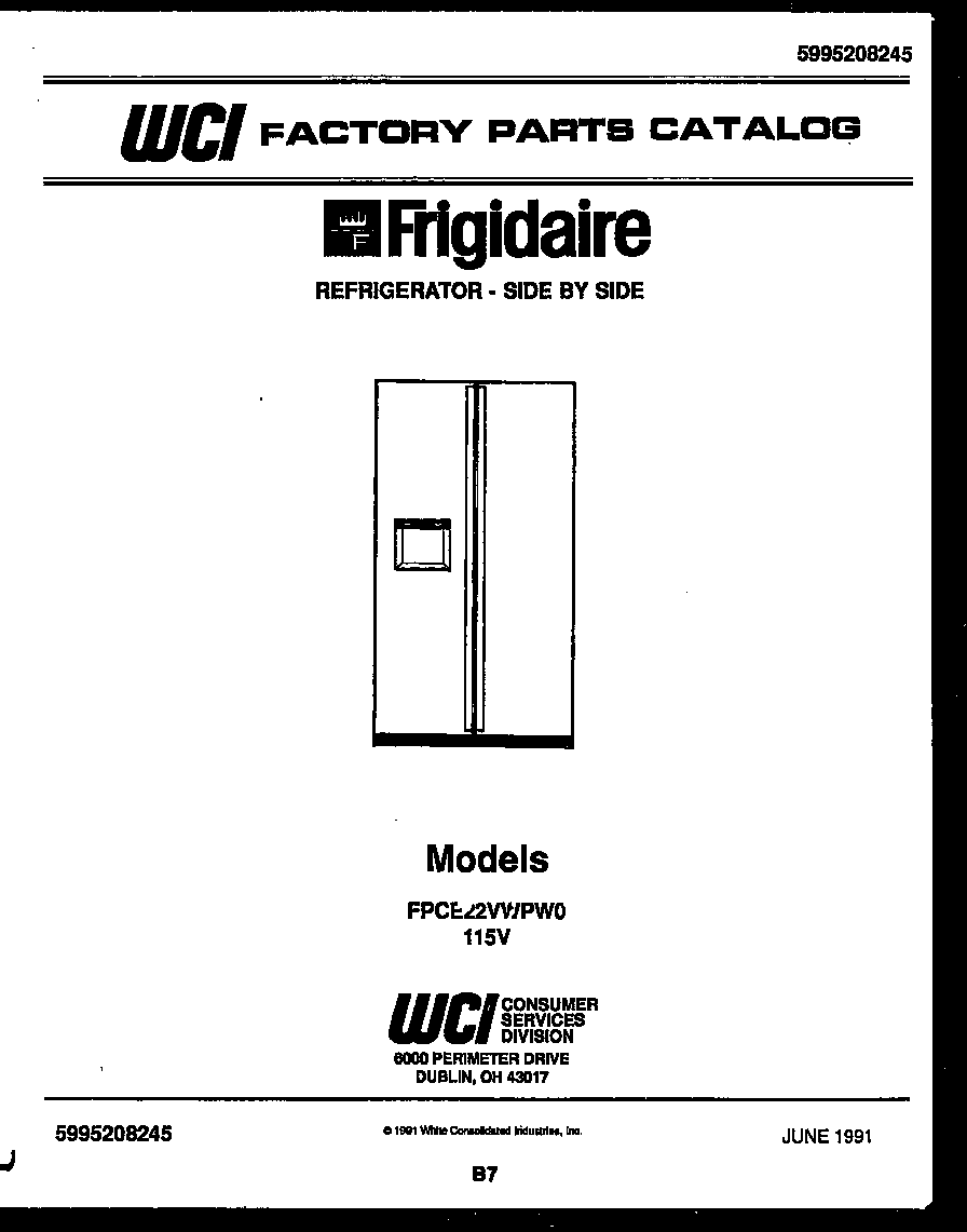 Frigidaire FPCE22VWPW0 front cover diagram